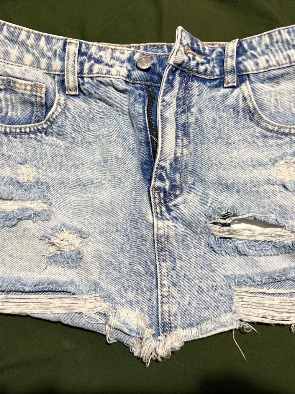 Distressed Light Wash Denim Shorts - Women